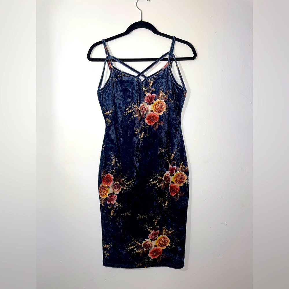 SHEIN Velvet Floral Midi Dress Spaghetti Strap